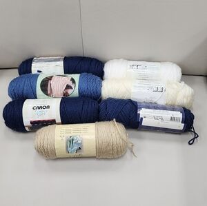 Caron Simply Soft Yarn Bundle - Blue, White, Tan